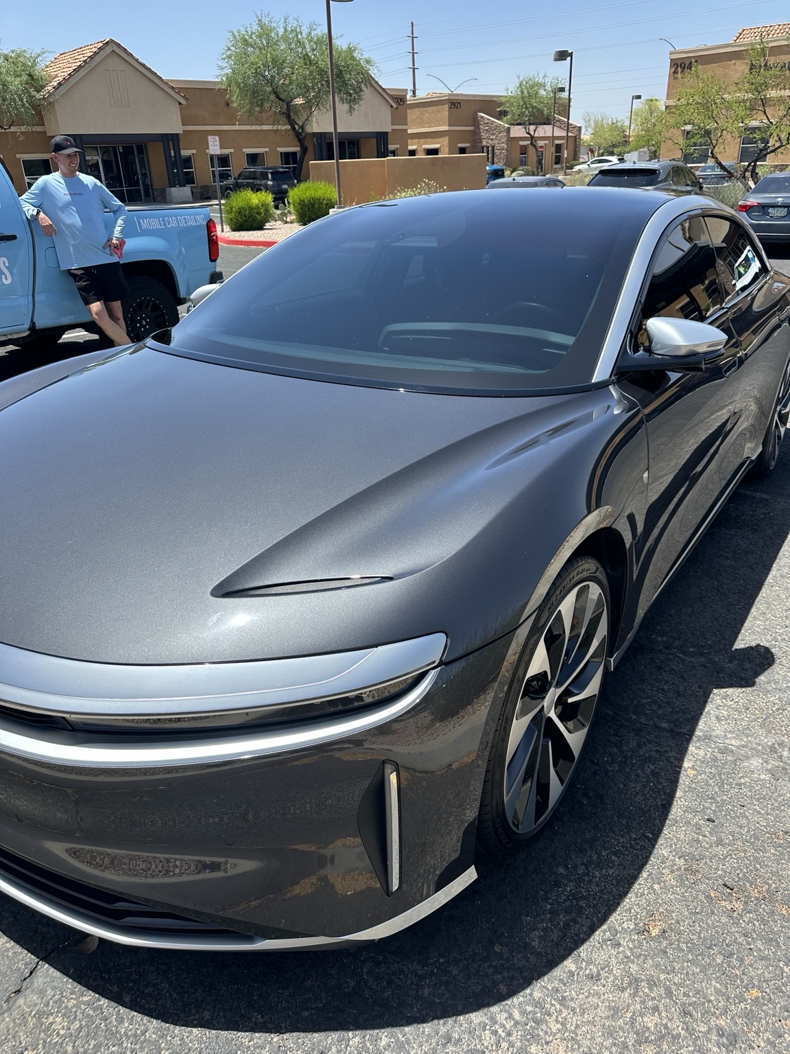 Glossy gray Lucid Air featured in Bodega Details’ detailing gallery